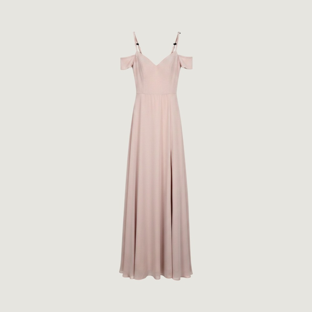 Tobi Blush Pink Cold Shoulder Crepe Maxi Dress Sweetheart Slit Formal Size M S